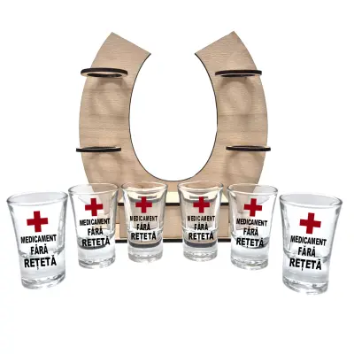 Medicament fara reteta, suport potcoava din lemn cu 6 pahare tip shout, model hgs008